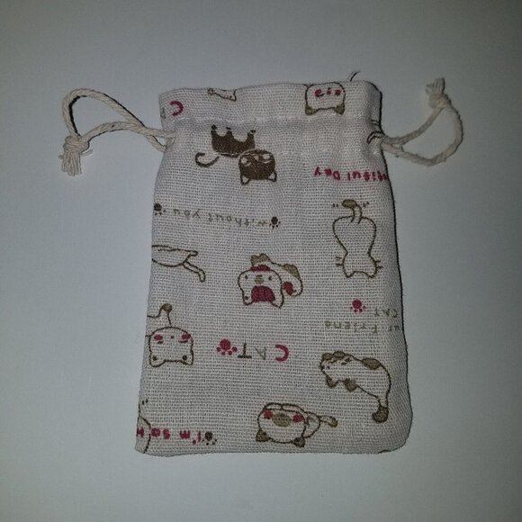 Kitty Cat Girl Child Jewelry Lot Tan Plush Pin Pink Plastic Necklace Burlap Bag - Picture 4 of 9